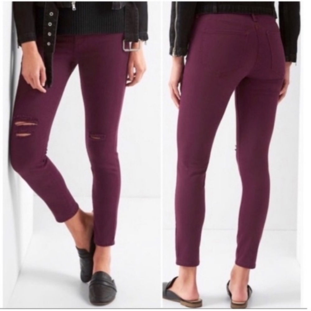 NWOT Gap wine colored distressed legging jeans size 27